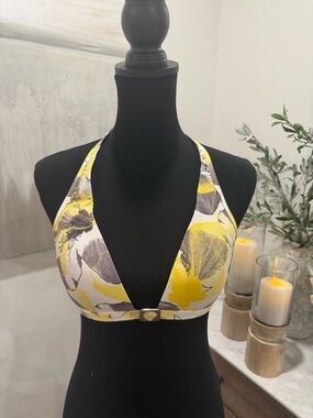 Calvin Klein Yellow, Gray & White Floral Triangle Bikini Top